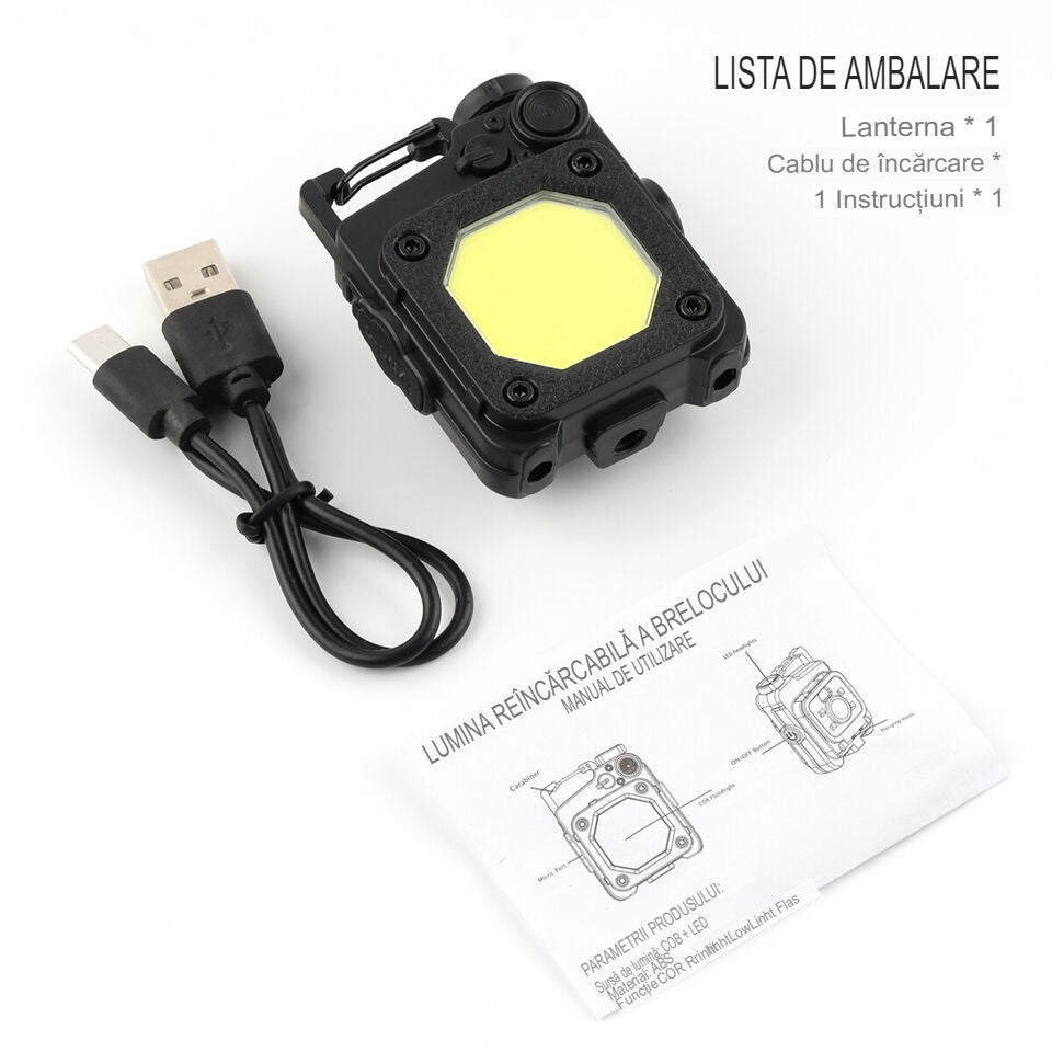 Lanterna Mini De Buzunar Tip Breloc, Incarcare Prin Usb Type C, Multifunctionala, Pentru Exterior, Camping, Alpinism, Ciclism, Mini Lanterna Elvis, Lumina Puternica, Culoare