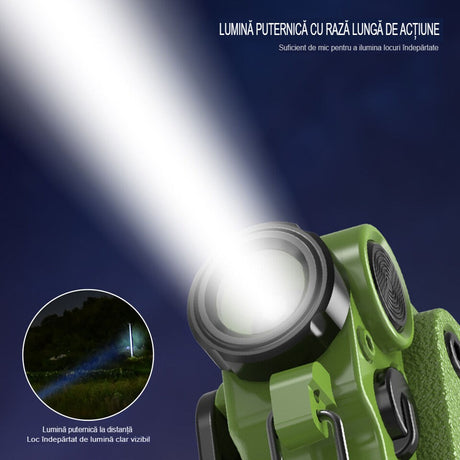 Lanterna Mini de Buzunar Tip Breloc, Vivimall, Incarcare prin USB Type C, Multifunctionala, pentru Exterior, Camping, Alpinism, Ciclism, Mini Lanterna Elvis, 6.1 x 5 x 2.5 cm, Lumina Puternica, Culoare Verde - vivimall.ro