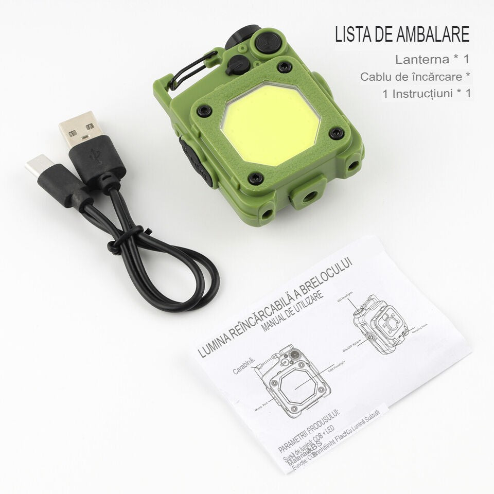 Lanterna Mini De Buzunar Tip Breloc, Incarcare Prin Usb Type C, Multifunctionala, Pentru Exterior, Camping, Alpinism, Ciclism, Mini Lanterna Elvis, Lumina Puternica, Culoare