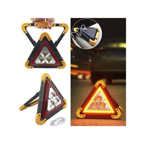 Triunghi Multifunctional de Avertizare, Vivimall, Lanterna LED, Impermeabil IP65, 800 lm, 2 x AA, Functie Incarcare Telefon, USB si Micro USB, COB, Portocaliu - vivimall.ro