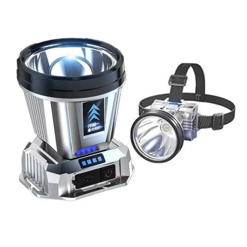 Lanterna Power Bank Led, Cu Suport Pentru Cap, Incarcare Usb, Raza 100-200M, 5W, 3 Trepte De Lumina, Afisaj Baterie - vivimall.ro