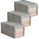 Cutie de Depozitare, Vivimall, 49L, din In si Bumbac, Pliabila, Cadru din Otel, 47 x 35 x 30 cm, Albastru Fumuriu - vivimall.ro