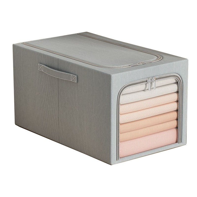 Cutie de Depozitare, Vivimall, 49L, din In si Bumbac, Pliabila, Cadru din Otel, 47 x 35 x 30 cm, Albastru Fumuriu - vivimall.ro