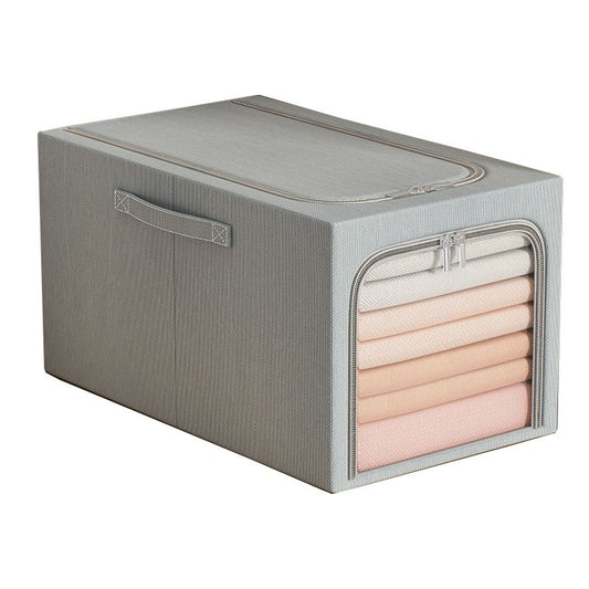 Cutie de Depozitare, Vivimall, 49L, din In si Bumbac, Pliabila, Cadru din Otel, 47 x 35 x 30 cm, Albastru Fumuriu - vivimall.ro