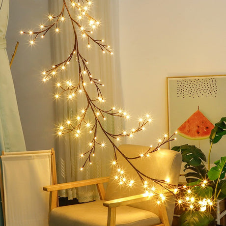 Instalatie Craciun Tip Creanga 144 Led-Uri, Conectare La Retea, 8 Jocuri De Lumini, Telecomanda, 2.5 M, Prelungitor 2 M, 3V, 1.5V, Fir, Alb Cald - vivimall.ro