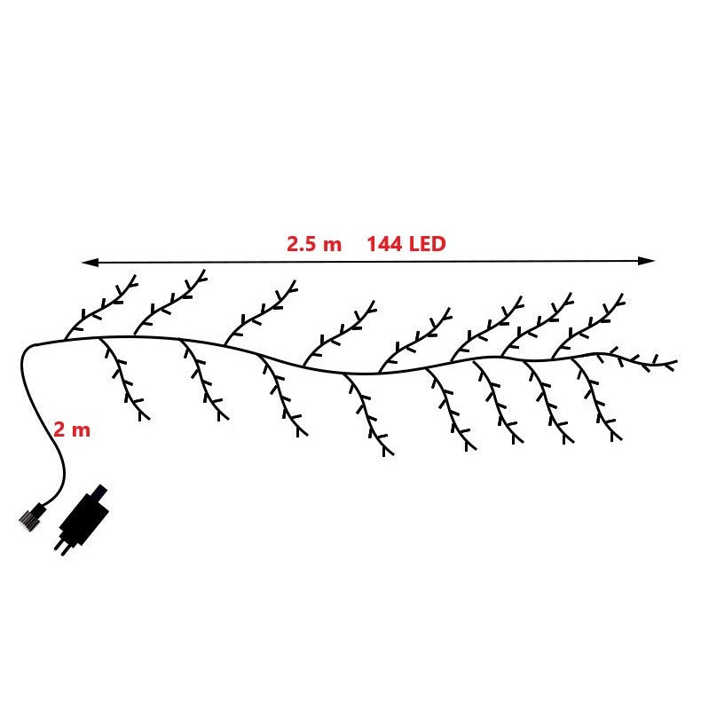 Instalatie Craciun Tip Creanga 144 Led-Uri, Conectare La Retea, 8 Jocuri De Lumini, Telecomanda, 2.5 M, Prelungitor 2 M, 3V, 1.5V, Fir, Alb Cald - vivimall.ro