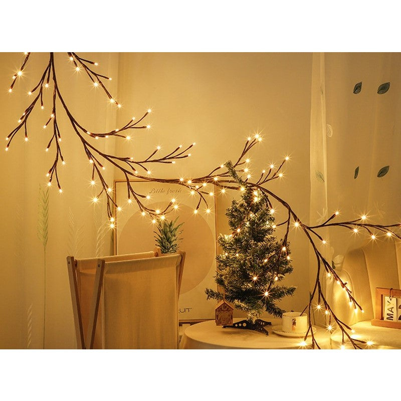 Instalatie Craciun tip Creanga Vivimall, 144 LED-uri, Conectare USB, 8 Jocuri de Lumini, Telecomanda, 2.5 m, Prelungitor 2 m, 3V, Fir Negru, Alb Cald - vivimall.ro