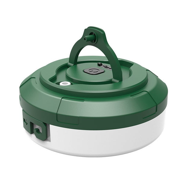 Lampă camping LED cu șir colorat alb-verde, vedere frontală, baterie 1800mAh, încărcare USB