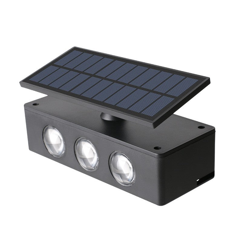 Lampa solara LED bidirectionala Vivimall, cu panou ajustabil, comutator culoare lumina, pentru perete, scari, gradina, terasa, 16 x 6.5 cm, 6 LED-uri, material ABS, baterie 3.7 V, 1200mah, multicolor