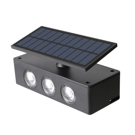 Lampa solara LED bidirectionala Vivimall, cu panou ajustabil, comutator culoare lumina, pentru perete, scari, gradina, terasa, 16 x 6.5 cm, 6 LED-uri, material ABS, baterie 3.7 V, 1200mah, multicolor - vivimall.ro