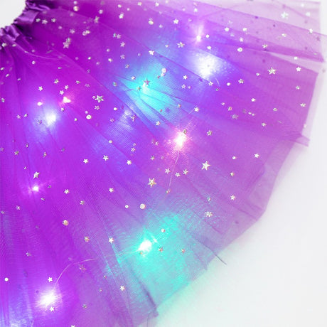 Fusta Led Pentru Copii, Tutu De Balet Pentru Fetite Cu Luminite E Incorporate, 30 Cm Lungime, Mov - vivimall.ro
