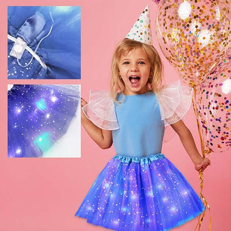 Fusta Led Pentru Copii, Tutu De Balet Pentru Fetite Cu Luminite E Incorporate, 30 Cm Lungime, Albastru - vivimall.ro