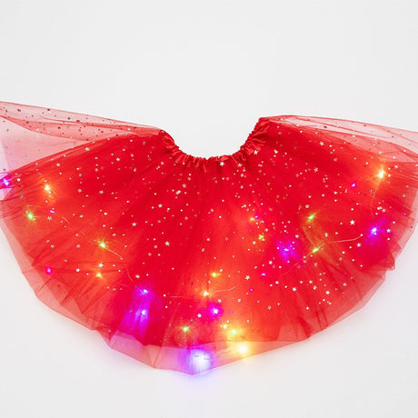 Fusta Led Pentru Copii, Tutu De Balet Pentru Fetite Cu Luminite E Incorporate, 30 Cm Lungime, Rosu - vivimall.ro
