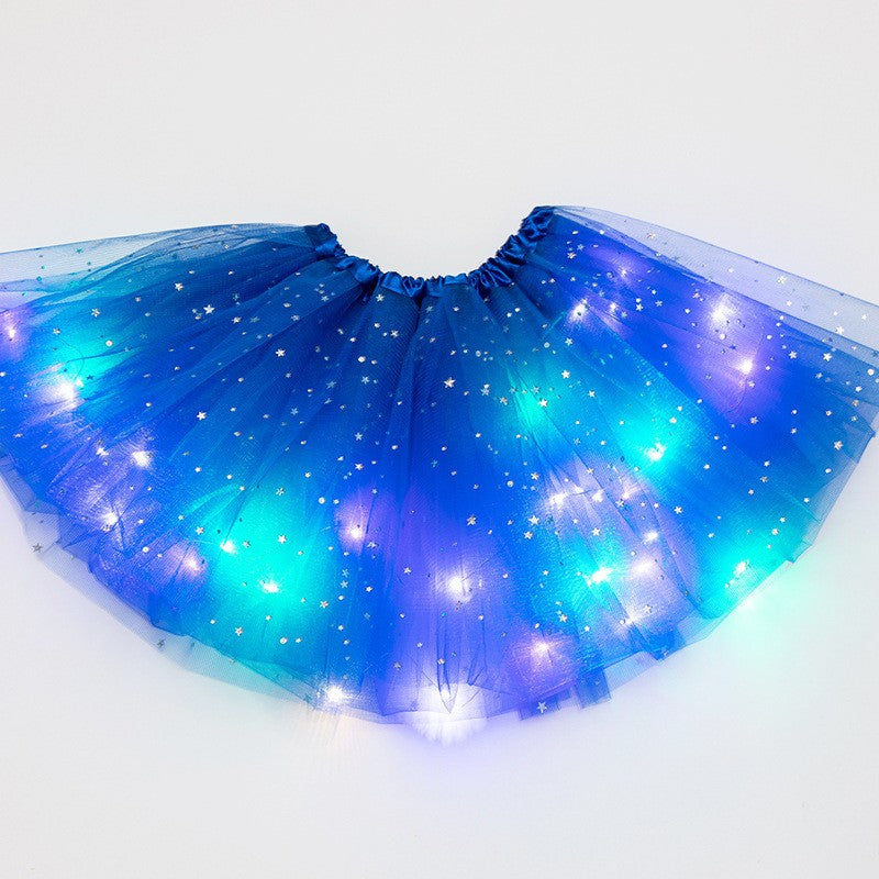 Fusta Led Pentru Copii, Tutu De Balet Pentru Fetite Cu Luminite E Incorporate, 30 Cm Lungime, Albastru - vivimall.ro