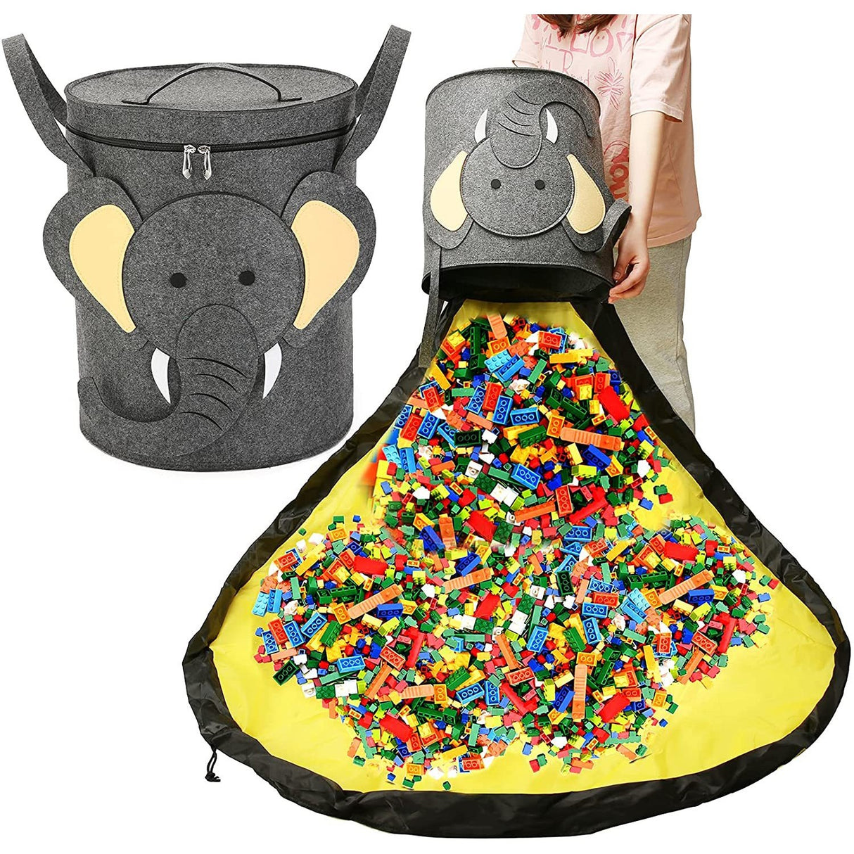 Cutie De Depozitare 2In1, Impermeabila, Covor Pentru Jucarii Si Lego 150Cm, Capacitate Mare, Cu Manere, Cu Sfori, Inaltime 40Cm - vivimall.ro