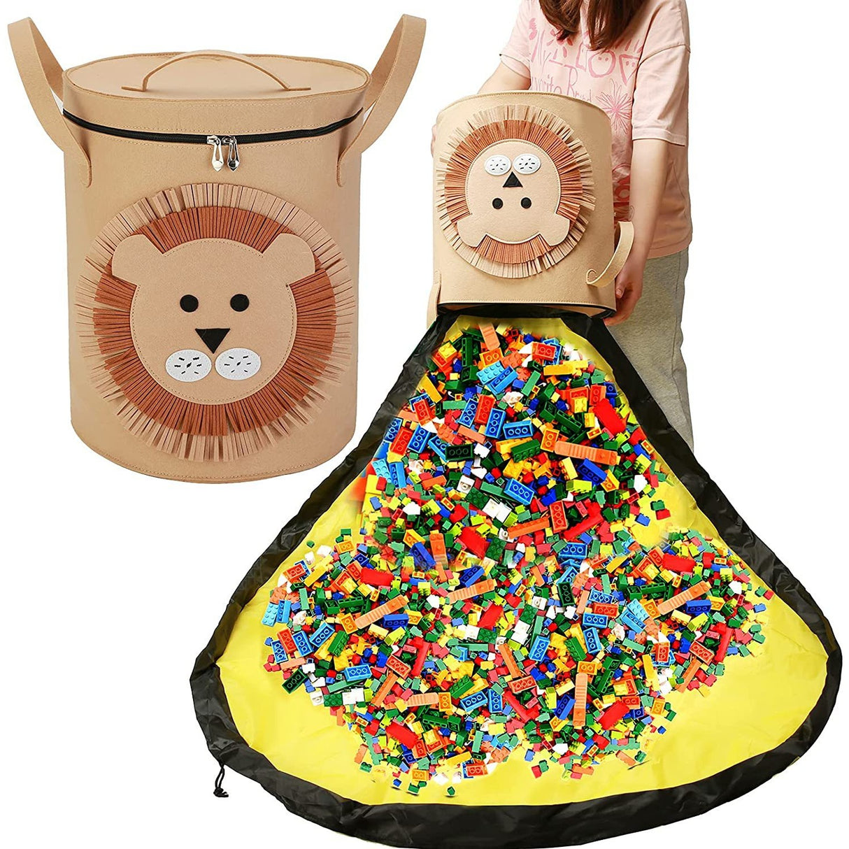 Cutie De Depozitare 2In1, Impermeabila, Covor Pentru Jucarii Si Lego 150Cm, Capacitate Mare, Cu Manere, Cu Sfori, Inaltime 40Cm - vivimall.ro