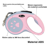 Lesa Automata Retractabila, Flippy, pentru Caini, 5m, 20 kg, ABS, Roz/Gri, 8x12x4 cm