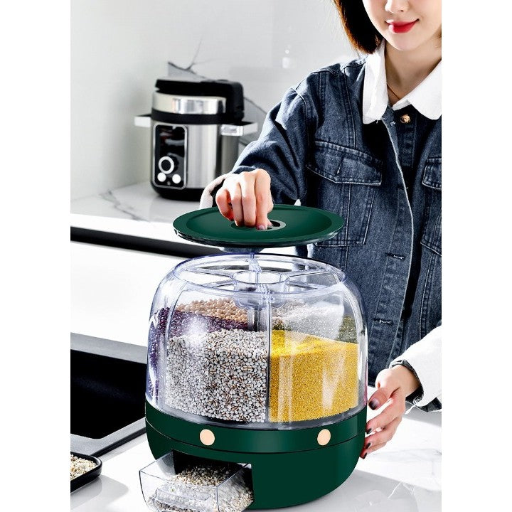 Dozator De Cereale Rotativ 360, 6 Compartimente, Capacitate 3 L, Rezistent La Umezeala, Inchidere Etansa - vivimall.ro