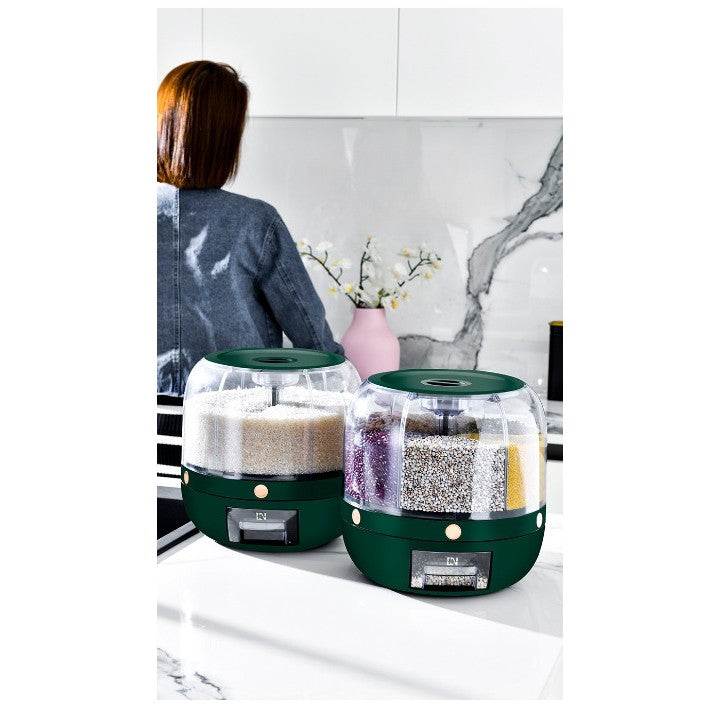 Dozator De Cereale Rotativ 360, 6 Compartimente, Capacitate 3 L, Rezistent La Umezeala, Inchidere Etansa - vivimall.ro