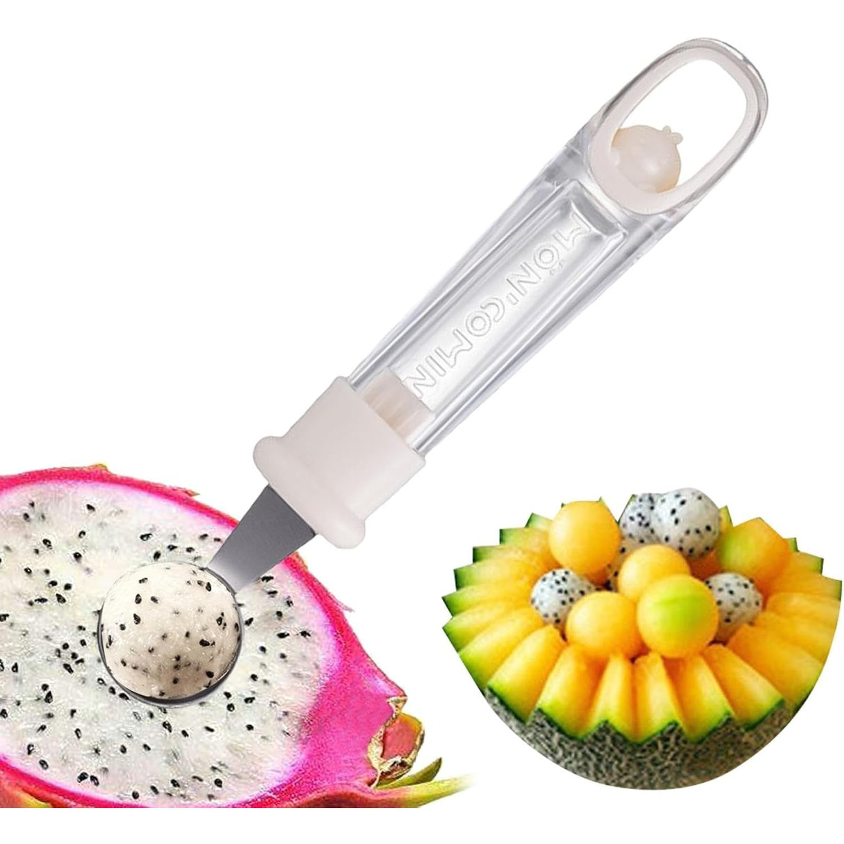Lingura Pentru Bile De Fructe, Scobitor Fructe, Ustensila Multifunctionala Pentru Fructe, Accesoriu De Bucatarie, Lingura Antialunecare Pentru Salata De Fructe, 17.6 X 2.9 Cm, Bej - vivimall.ro