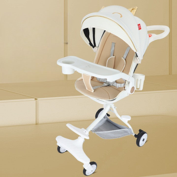 Carucior Sport Flippy 3in1, 6-36 Luni, Reversibil, Pliabil, Tavita pentru Masa, Pozitie de Somn, Centura de Siguranta, Roti 360, Suport Pahar, Copertina pentru Soare, 33x66x85cm, Alb Model Pisica - vivimall.ro