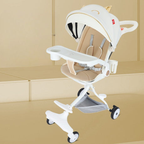 Carucior Sport Flippy 3in1, 6-36 Luni, Reversibil, Pliabil, Tavita pentru Masa, Pozitie de Somn, Centura de Siguranta, Roti 360, Suport Pahar, Copertina pentru Soare, 33x66x85cm, Alb Model Pisica - vivimall.ro