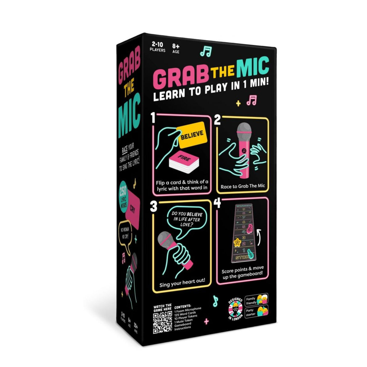 Joc de Societate Grab The Mic, Flippy, Tip Karaoke, 125 de Carti cu Cuvinte, Microfon din Spuma, Tabla de Joc, Jetoane, 11.5 x 22 x 7 cm, Negru/Roz- - vivimall.ro