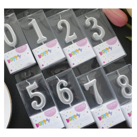 Lumanare de Tort, Vivimall, Model Cifra 0, Party, 4.5 x 2.5 cm, din Parafina, Argintiu - vivimall.ro