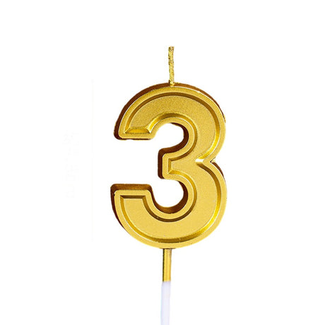 Lumanare Pentru Tort Cifra 3, 4.8 Cm, Aniversare, Aurie - vivimall.ro