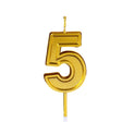 Lumanare Pentru Tort Cifra 5, 4.8 Cm, Aniversare, Aurie - vivimall.ro