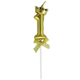 Lumanare pentru Tort Cifra 1, Model Coroana, Gold, Vivimall, Party - vivimall.ro