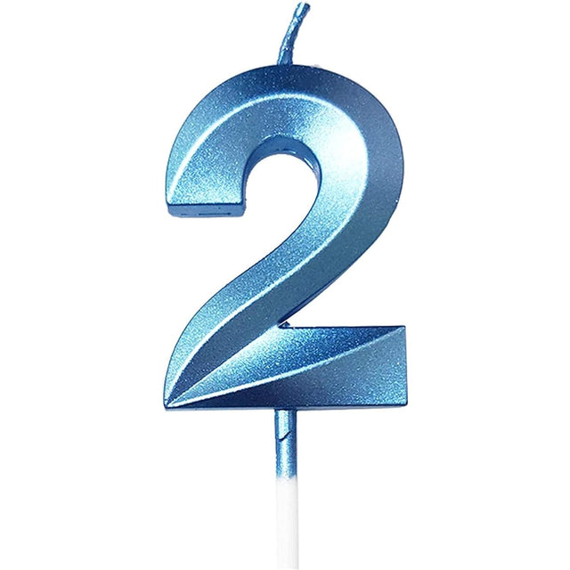 Lumanare Cifra 2, Flippy, Model Diamond, 5 x 3.4 cm, Albastru - vivimall.ro