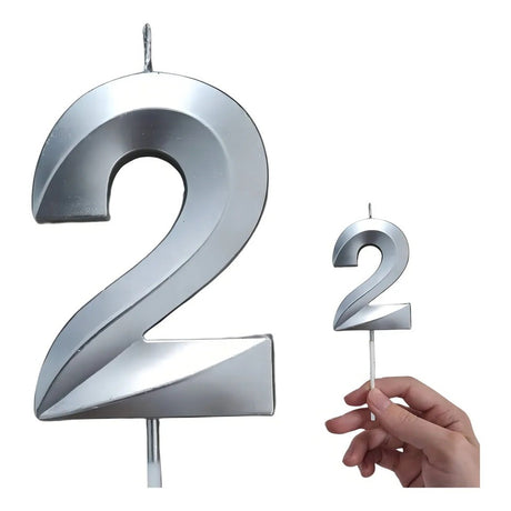 Lumanare Cifra 2, Flippy, Model Diamond, 5 x 3.4 cm, Argintiu - vivimall.ro