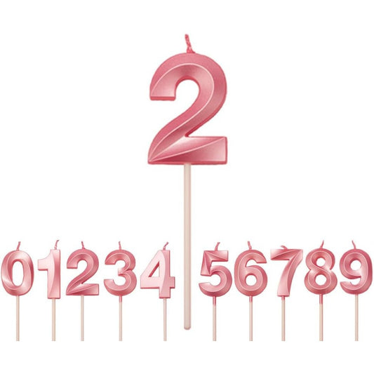 Lumanare Cifra 2, Vivimall, Model Diamond, 5 x 3.4 cm, Roz - vivimall.ro