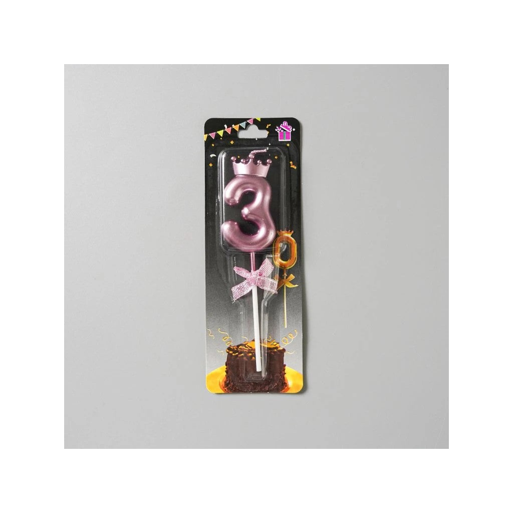 Lumanare Cifra 3, Vivimall, Model Coroana cu Fundita, Pentru Tort, 6 x 2.5 cm Mov - vivimall.ro