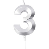 Lumanare Cifra 3, Flippy, Model Diamond, 5 x 3.4 cm, Argintiu - vivimall.ro