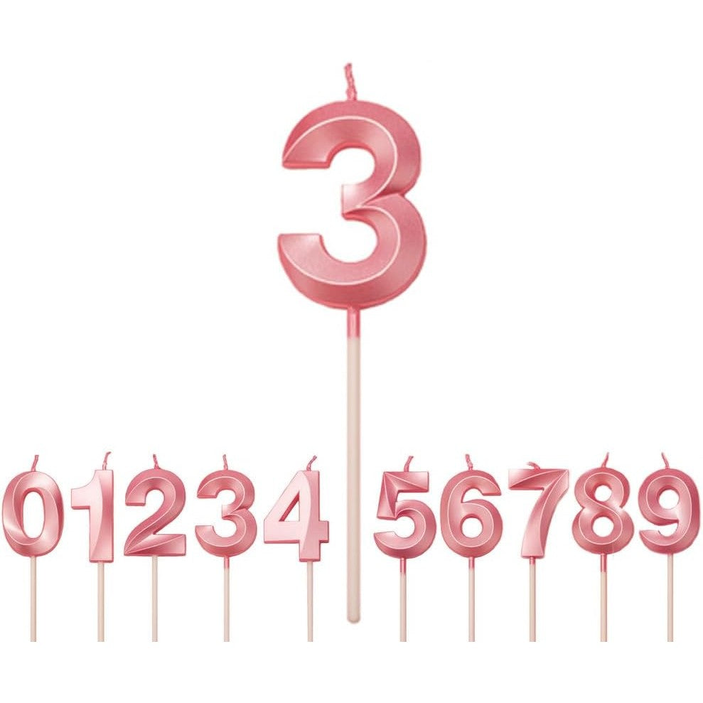 Lumanare Cifra 3, Flippy, Model Diamond, 5 x 3.4 cm, Roz - vivimall.ro