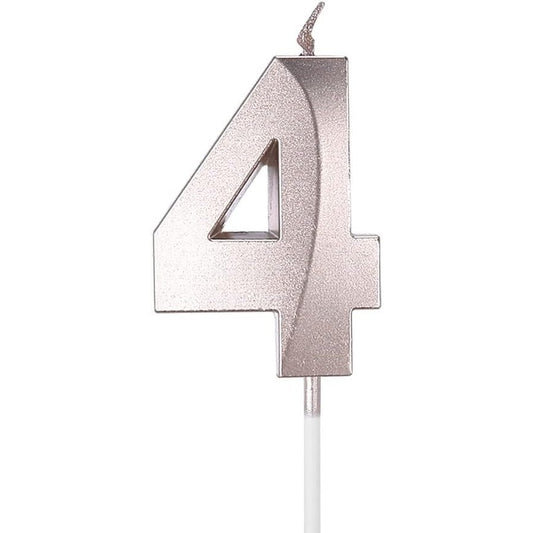 Lumanare Cifra 4, Vivimall, Model Diamond, 5 x 3.4 cm, Argintiu - vivimall.ro