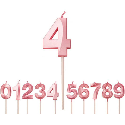 Lumanare Cifra 4, Vivimall, Model Diamond, 5 x 3.4 cm, Roz - vivimall.ro