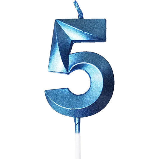 Lumanare Cifra 5, Vivimall, Model Diamond, 5 x 3.4 cm, Albastru - vivimall.ro