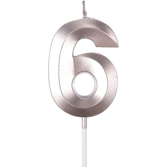 Lumanare Cifra 6, Vivimall, Model Diamond, 5 x 3.4 cm, Argintiu - vivimall.ro