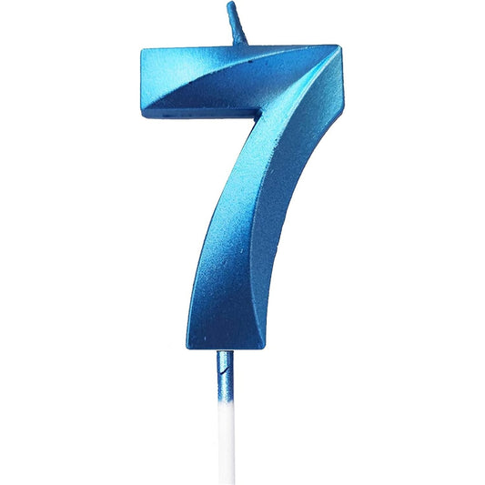 Lumanare Cifra 7, Vivimall, Model Diamond, 5 x 3.4 cm, Albastru - vivimall.ro