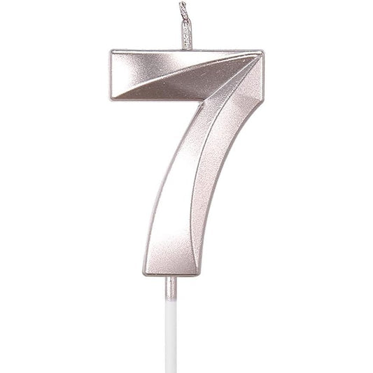 Lumanare Cifra 7, Vivimall, Model Diamond, 5 x 3.4 cm, Argintiu - vivimall.ro
