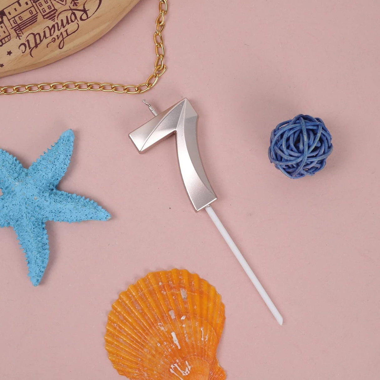 Lumanare Cifra 7, Flippy, Model Diamond, 5 x 3.4 cm, Argintiu - vivimall.ro