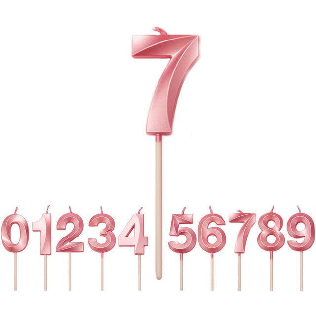 Lumanare Cifra 7, Flippy, Model Diamond, 5 x 3.4 cm, Roz - vivimall.ro