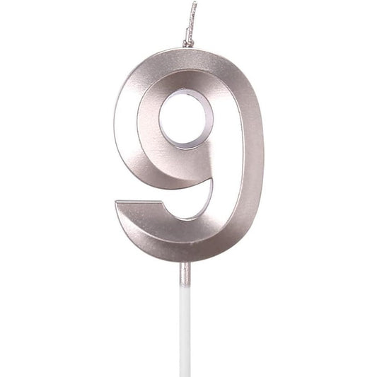 Lumanare Cifra 9, Vivimall, Model Diamond, 5 x 3.4 cm, Argintiu - vivimall.ro