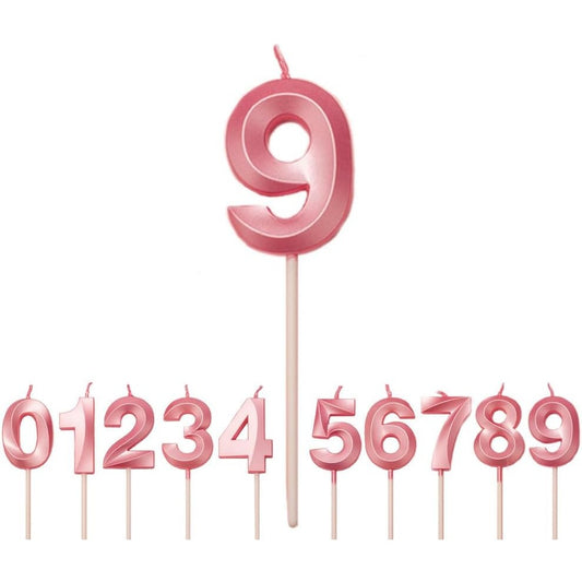 Lumanare Cifra 9, Vivimall, Model Diamond, 5 x 3.4 cm, Roz - vivimall.ro