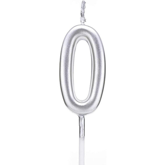 Lumanare de Tort, Vivimall, Model Cifra 0, Party, 4.5 x 2.5 cm, din Parafina, Argintiu - vivimall.ro