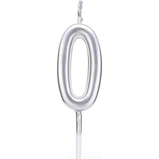 Lumanare de Tort, Vivimall, Model Cifra 0, Party, 4.5 x 2.5 cm, din Parafina, Argintiu - vivimall.ro