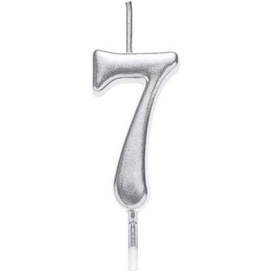 Lumanare de Tort, Vivimall, Model Cifra 7, Party, 4.5 x 2.5 cm, din Parafina, Argintiu - vivimall.ro